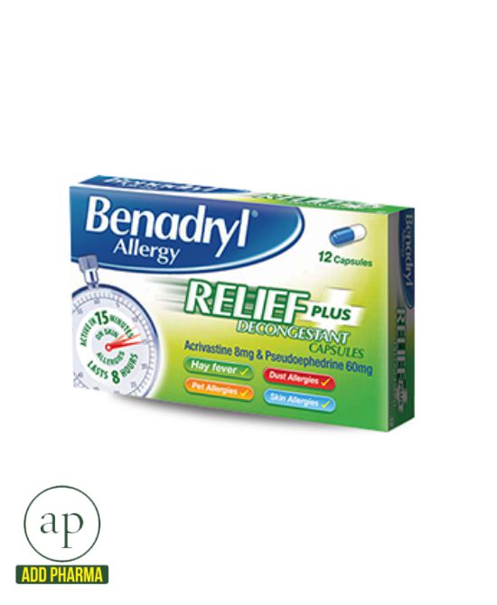 Benadryl Plus Allergy Relief - 12 Capsules
